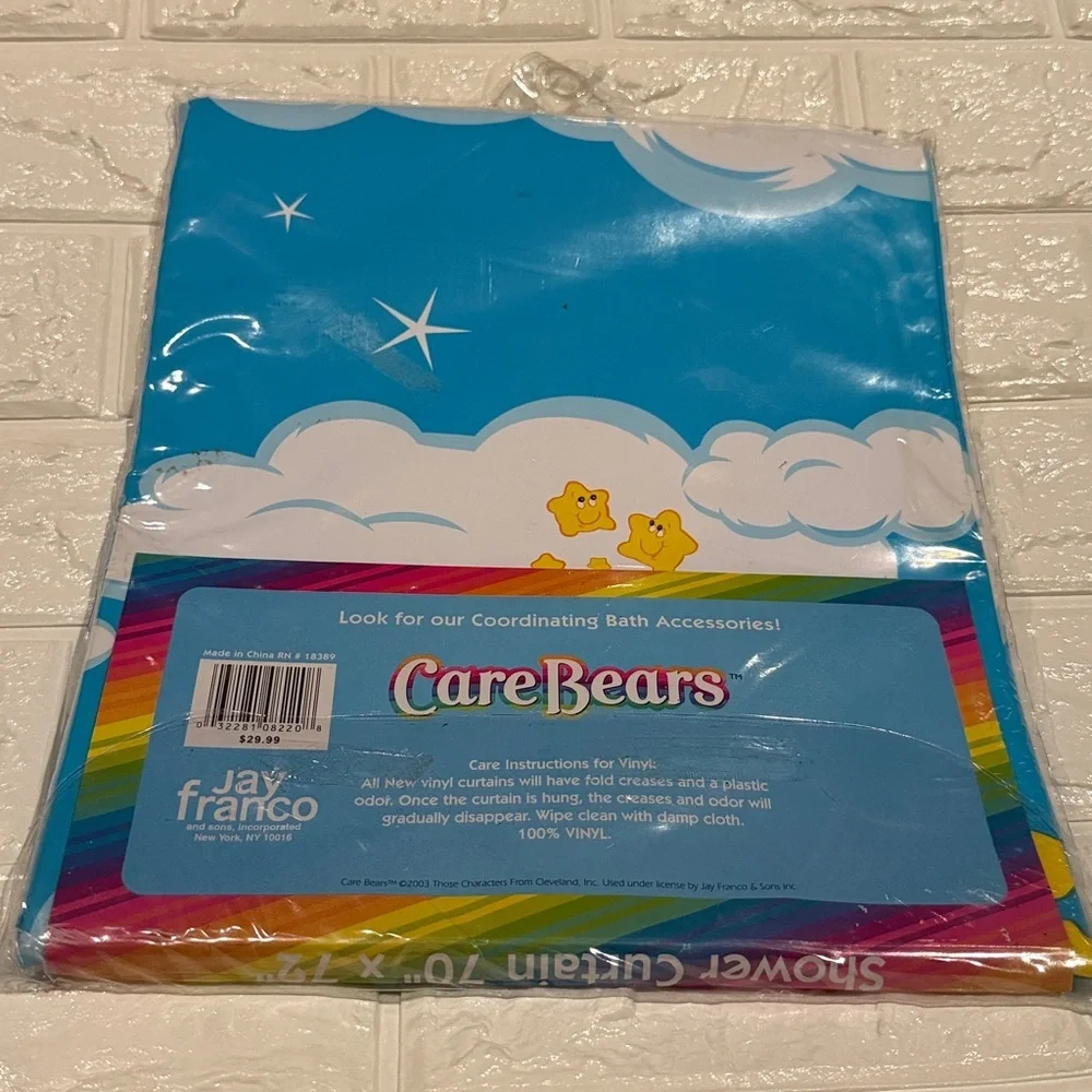 Care Bears Shower Curtain Vinyl Cloud Rainbow Stars Vintage 2003 Jay Franco New